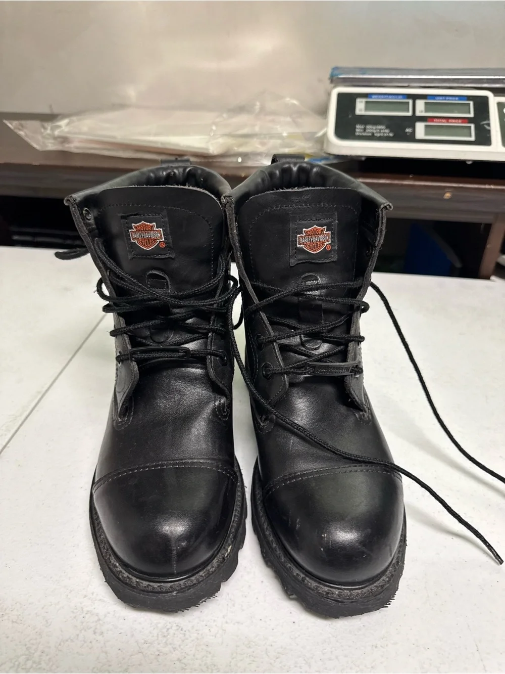 Harley-Davidson Black Leather Lace-Up Motorcycle Boots
